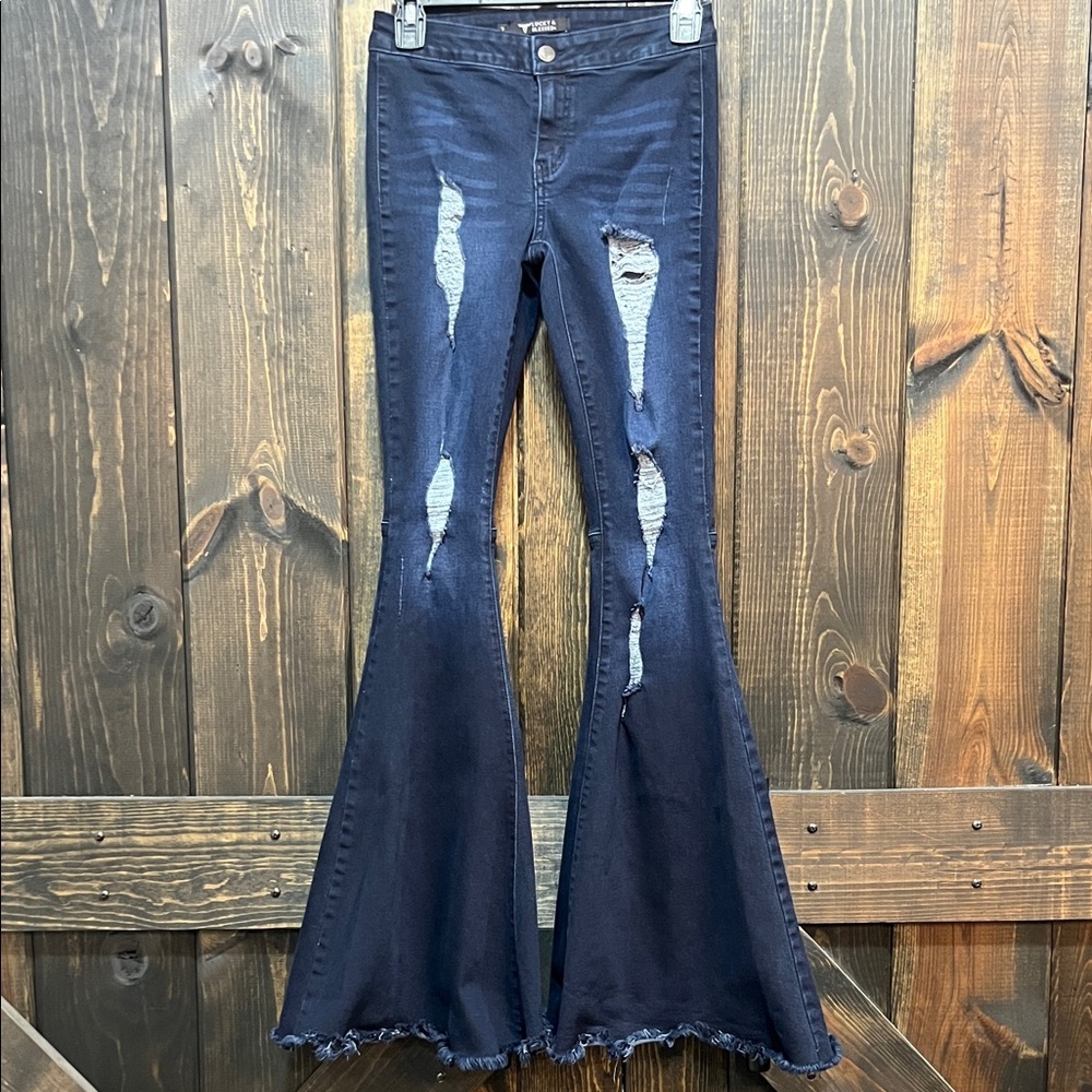 Lucky &‎ Blessed Flare Jeans 2 Distressed Frayed Bell Bottoms Western Boho L&B